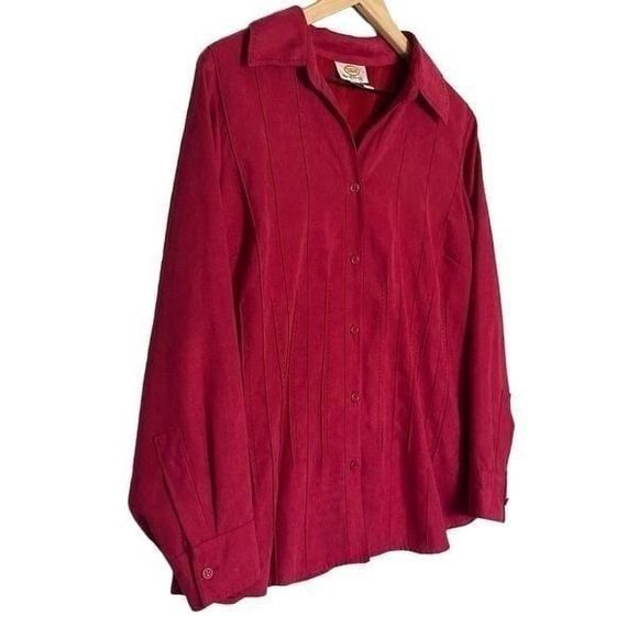 Talbots Woman Petites 1X Raspberry Pink Button Down Long Sleeve Suede Shirt X - Picture 3 of 8